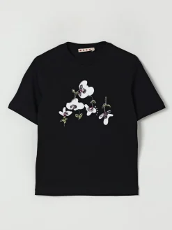T-shirt in cotone con fiori e paillettes Marni