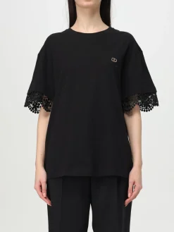 T-shirt in cotone con inserti in pizzo Twinset