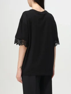 T-shirt in cotone con inserti in pizzo Twinset