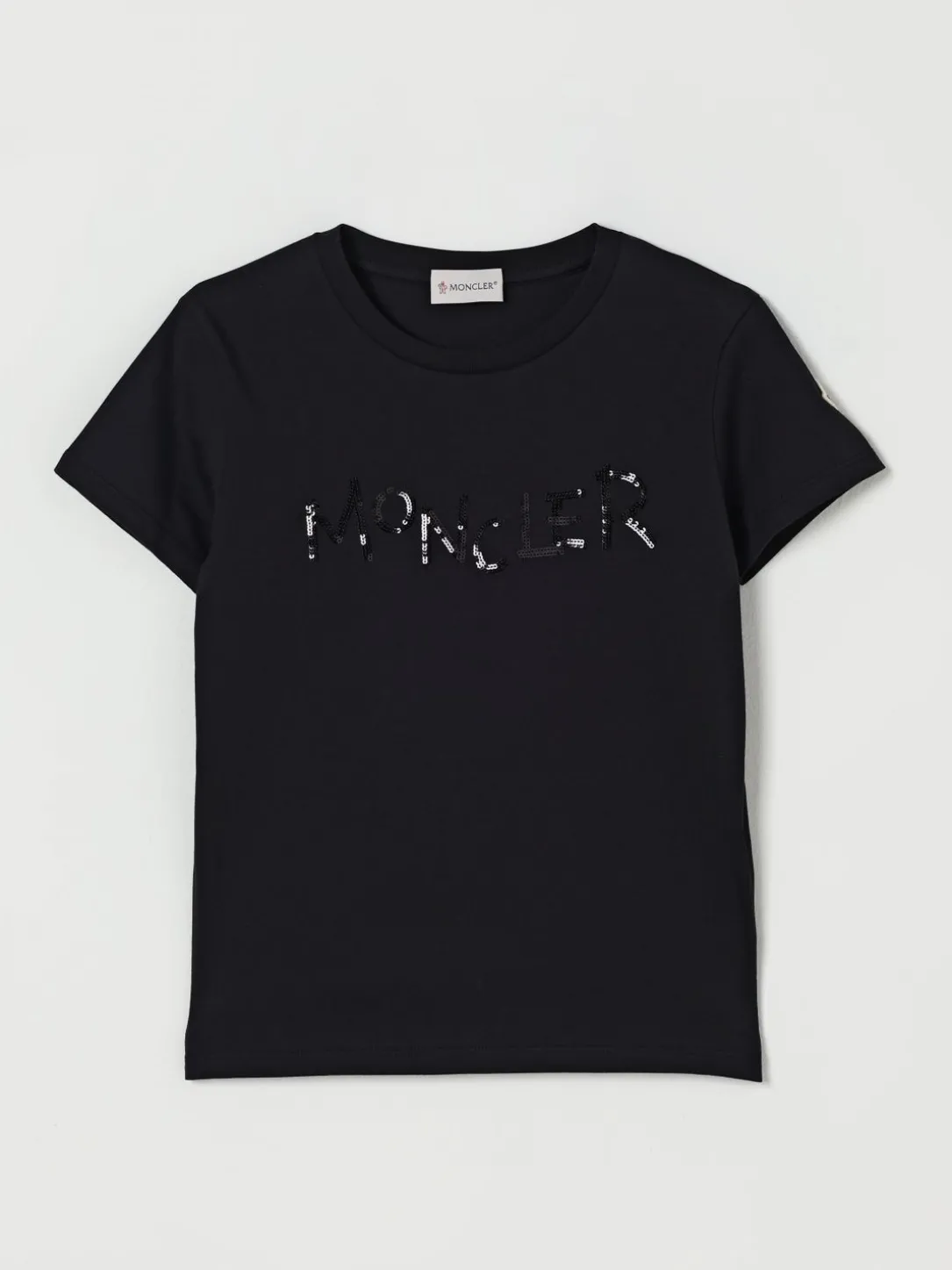 T-shirt in cotone con logo di paillettes Moncler