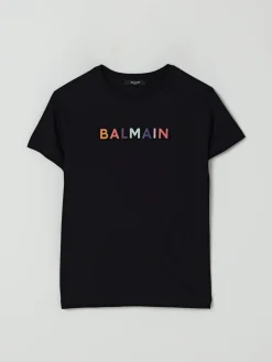 T-shirt in cotone con logo multicolor Balmain
