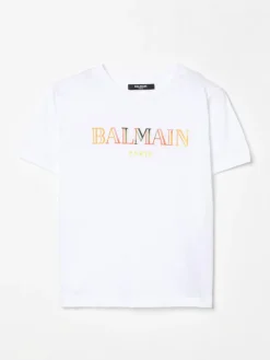 T-shirt in cotone con logo multicolor Balmain