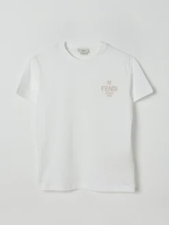 T-shirt in cotone con logo ricamato Fendi