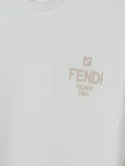 T-shirt in cotone con logo ricamato Fendi