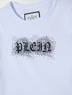 T-shirt in cotone con logo di strass Philipp Plein