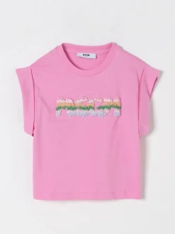 T-shirt in cotone con logo di perline multicolor MSGM Kids