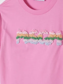 T-shirt in cotone con logo di perline multicolor MSGM Kids