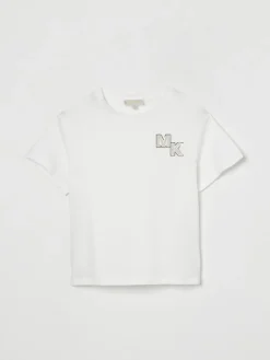 T-shirt in cotone con monogramma MK di strass Michael Kors