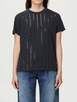 T-shirt in cotone con paillettes Brunello Cucinelli