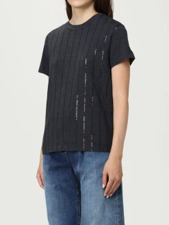 T-shirt in cotone con paillettes Brunello Cucinelli