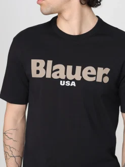 T-shirt in cotone con stampa logo Blauer