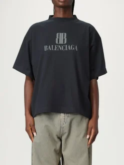 T-shirt in cotone con stampa logo Balenciaga