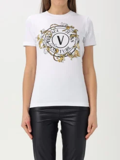 T-shirt in cotone con stampa V Versace Jeans Couture