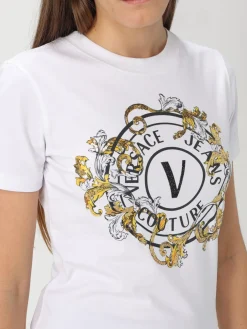 T-shirt in cotone con stampa V Versace Jeans Couture