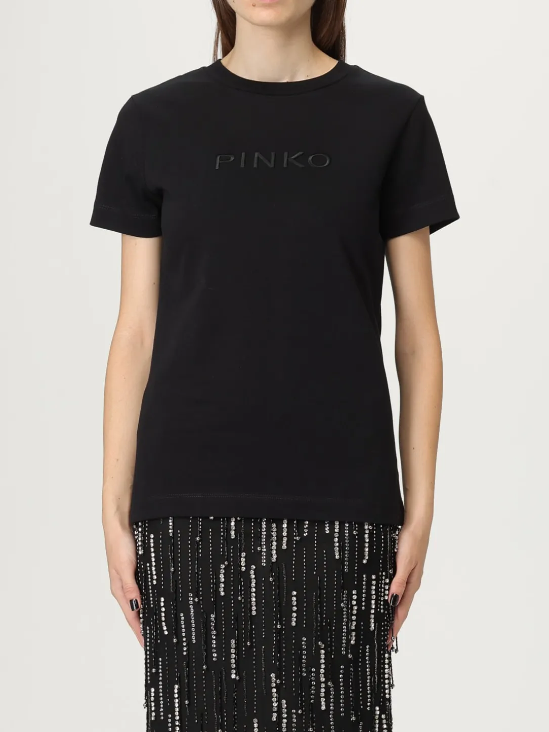 T-shirt in jersey con logo Pinko