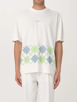 T-shirt in jersey di cotone con disegno Argyle Hugo